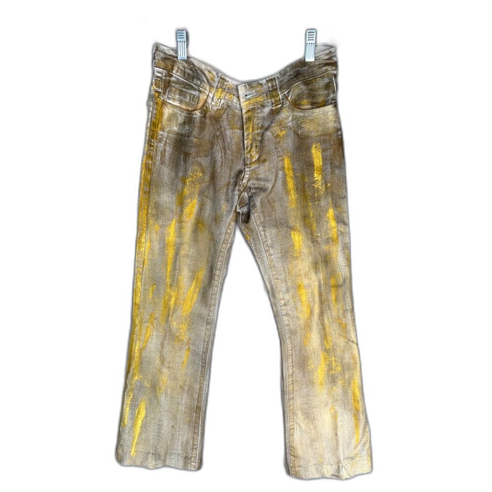 Caché Gold Embellished Jeans Size 2 Stretch Denim 90s Y2K Glam in Gold!